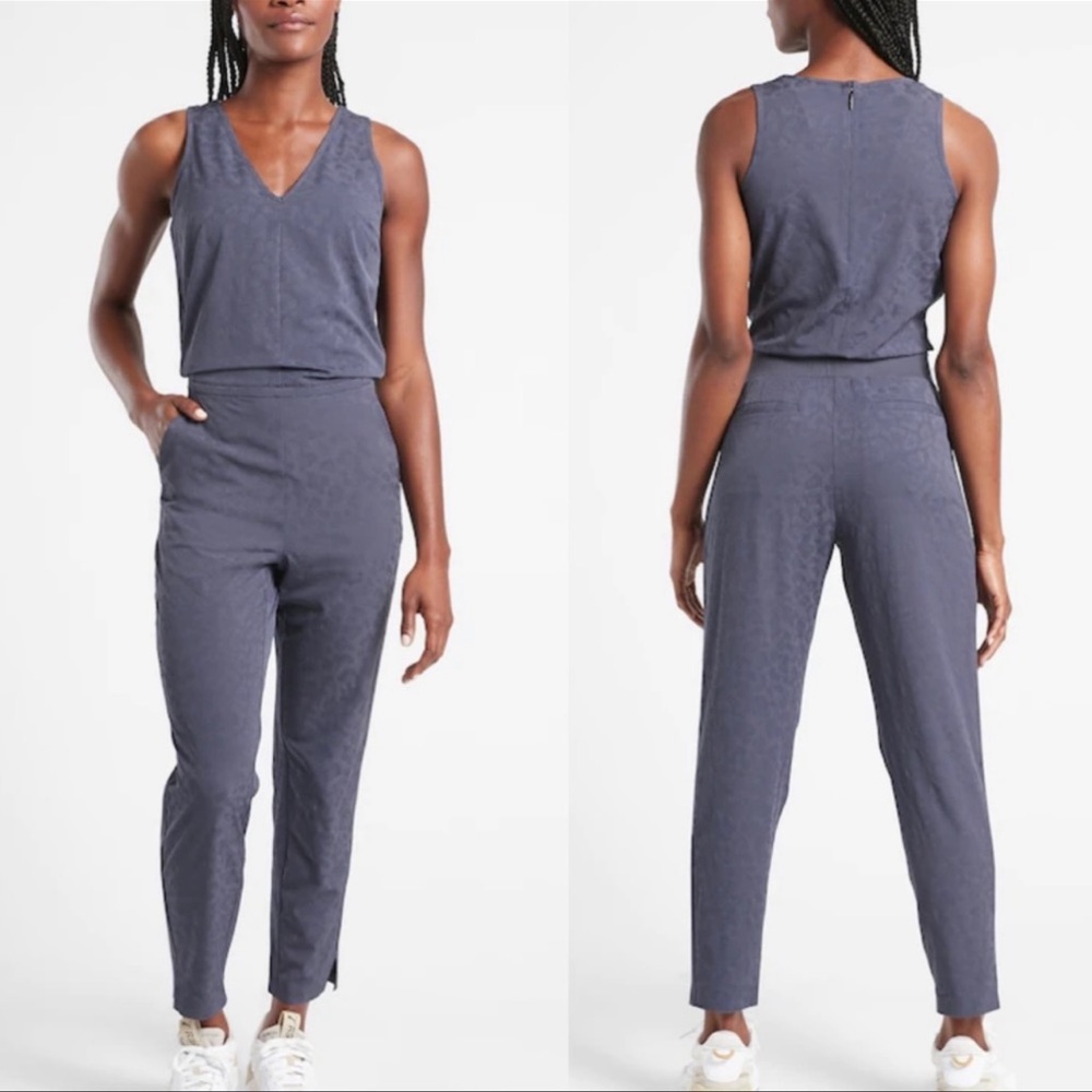 Athleta Brooklyn Textured Jumpsuit in Leopard Medieval Violet Size 6